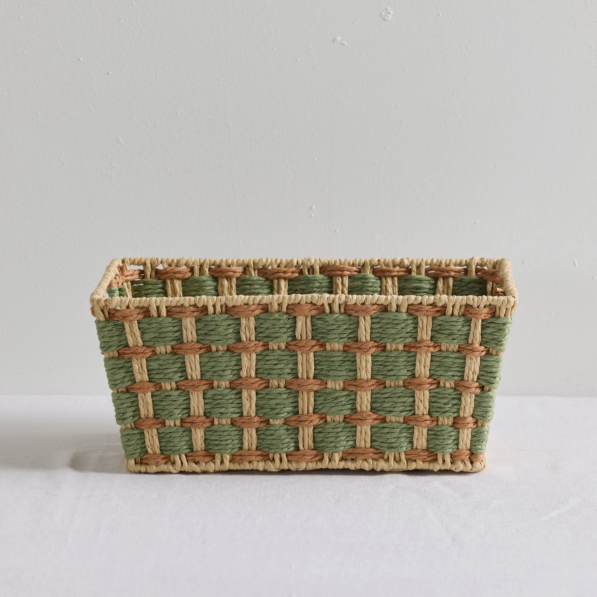 Checker Basket - Green/Natural - Small