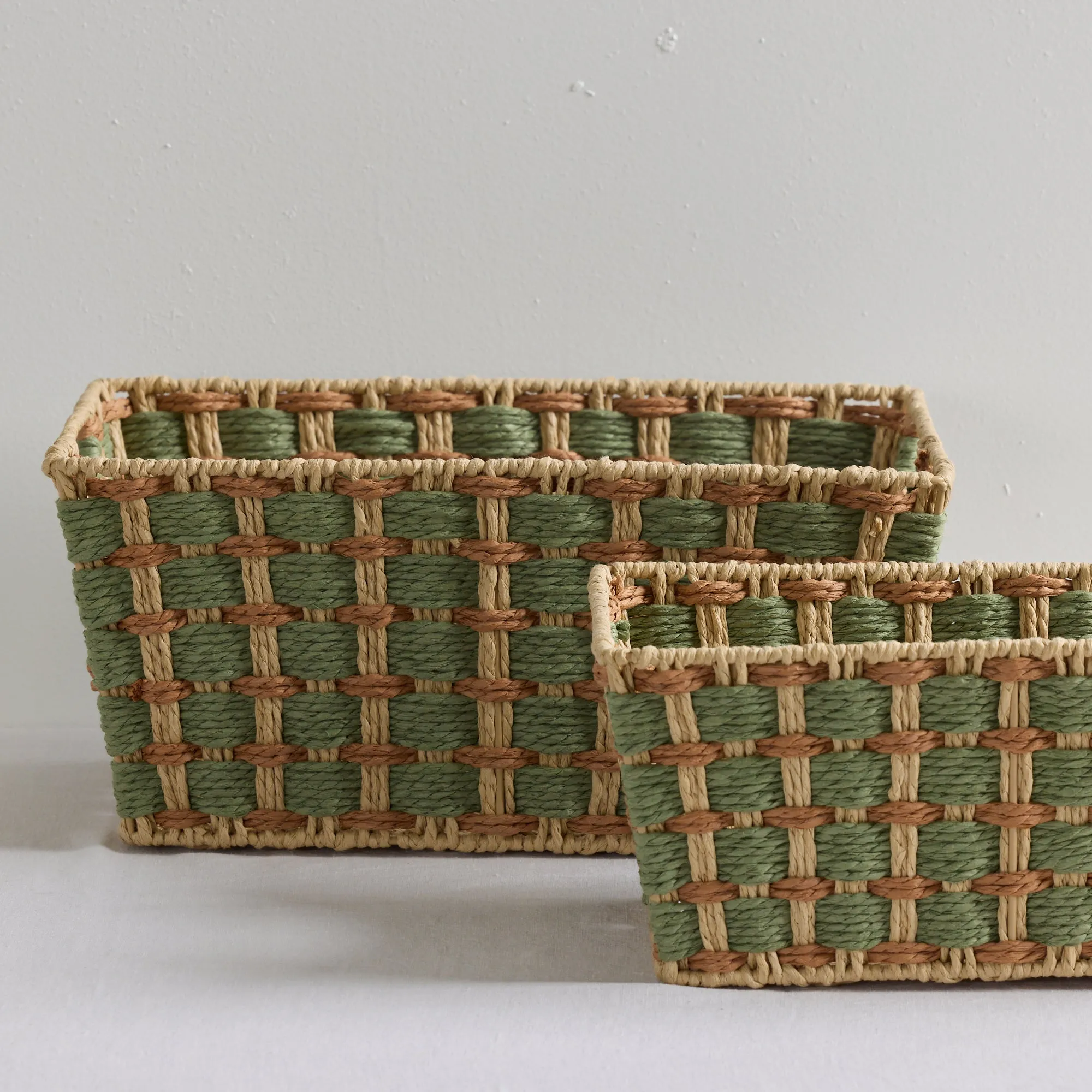 Checker Basket - Green/Natural - Small