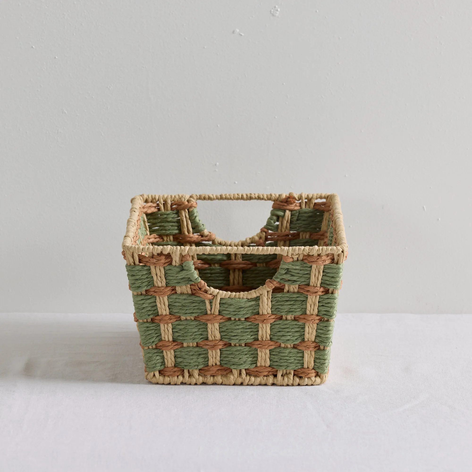 Checker Basket - Green/Natural - Small