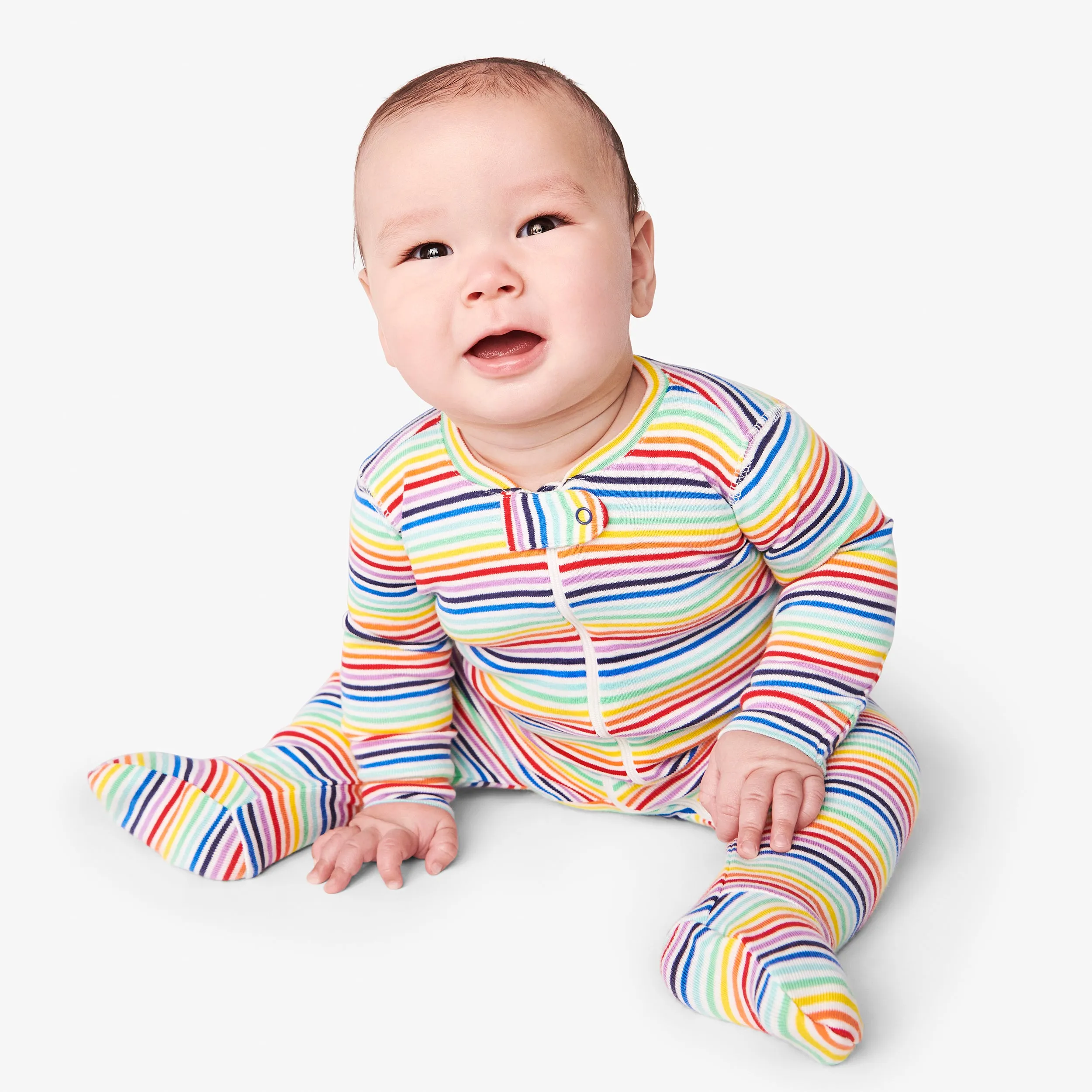 Clearance baby organic zip footie in mini rainbow stripe