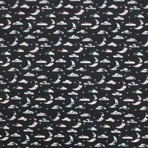 Crescent Moon Sky Printed Spandex | Blue Moon Fabrics