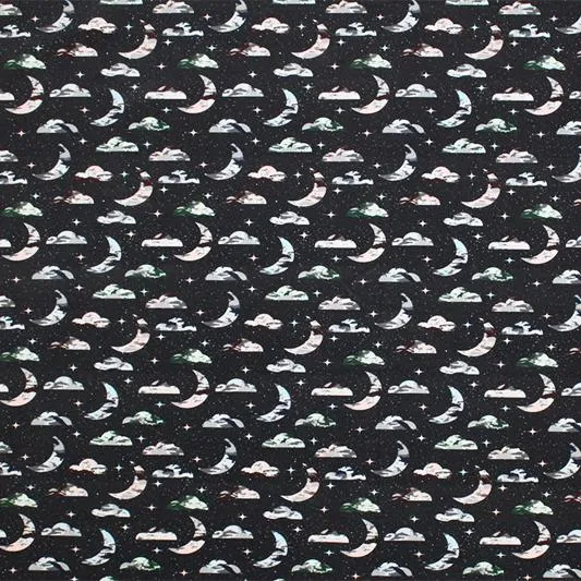 Crescent Moon Sky Printed Spandex | Blue Moon Fabrics