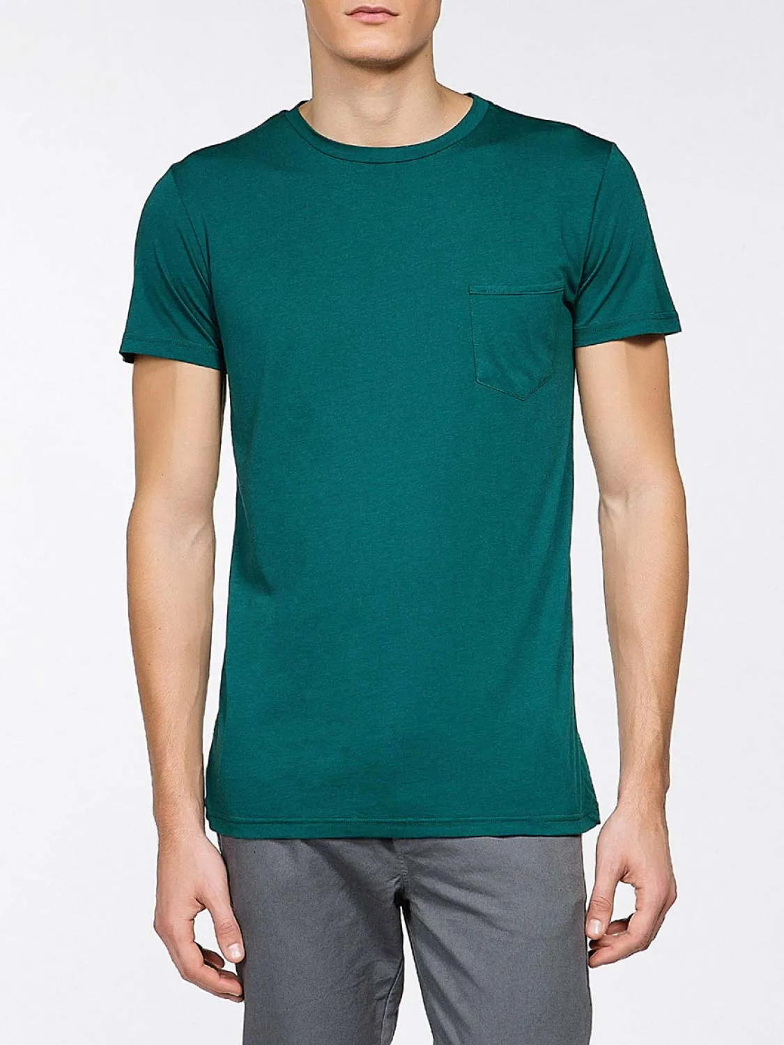 Crew Neck Modal-Blend Pocket T-shirt Myrtle Green