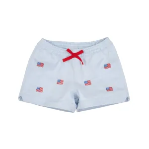 Critter Cheryl Shorts - Buckhead Blue & American Flag Embroidery with Richmond Red Bow