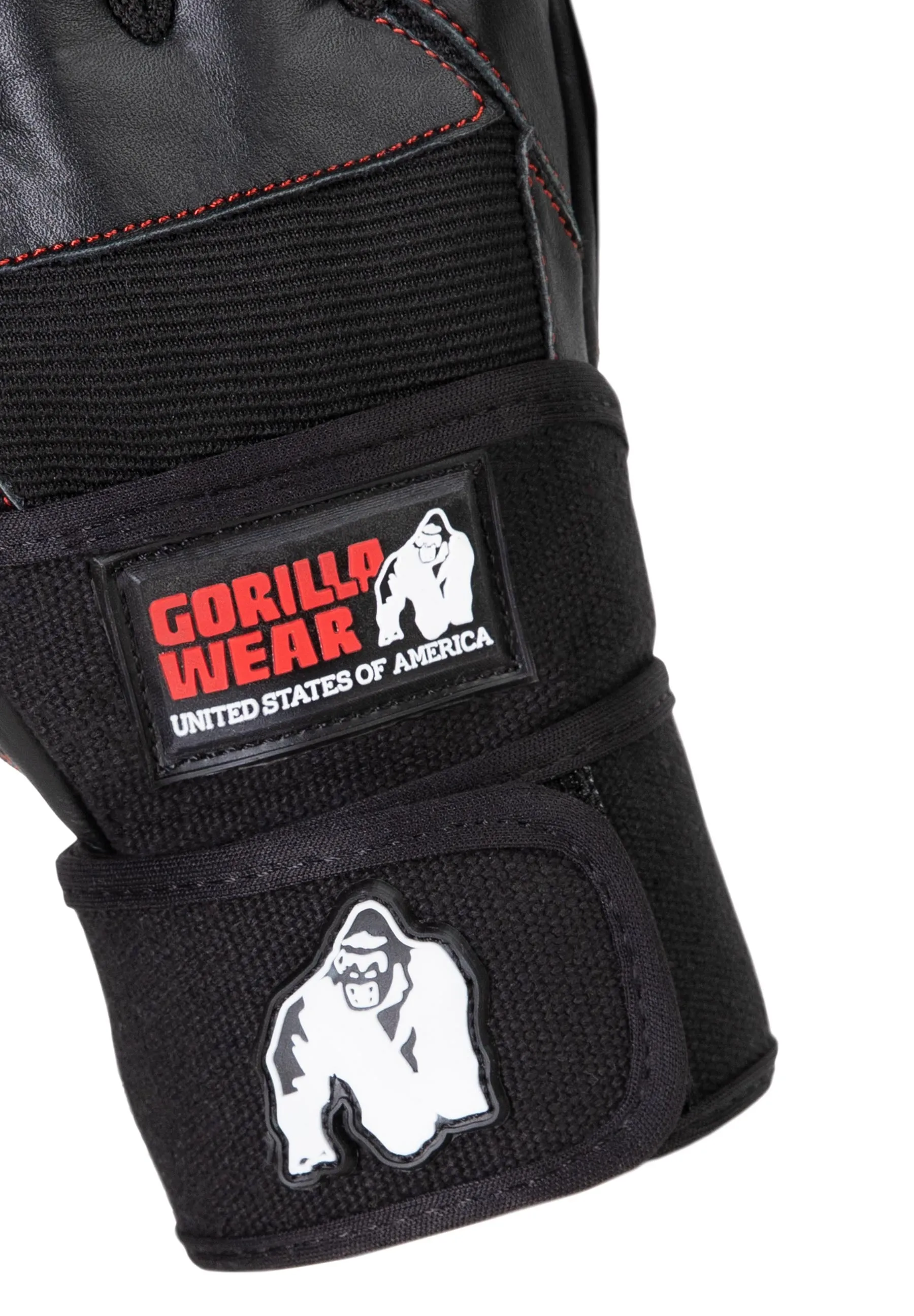 Dallas Wrist Wraps Gloves - Black/Red Stitched