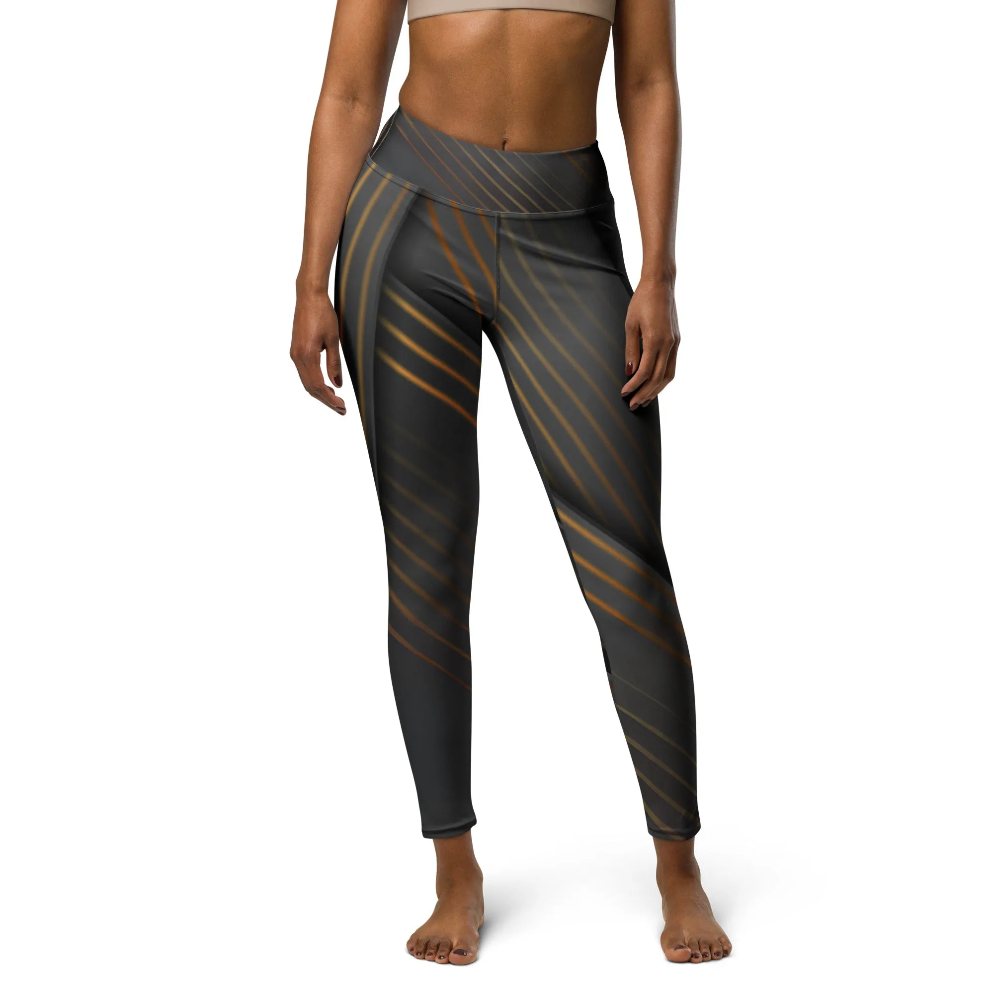 Embrace Elegance in Every Pose with Golden Striped Yoga Leggings