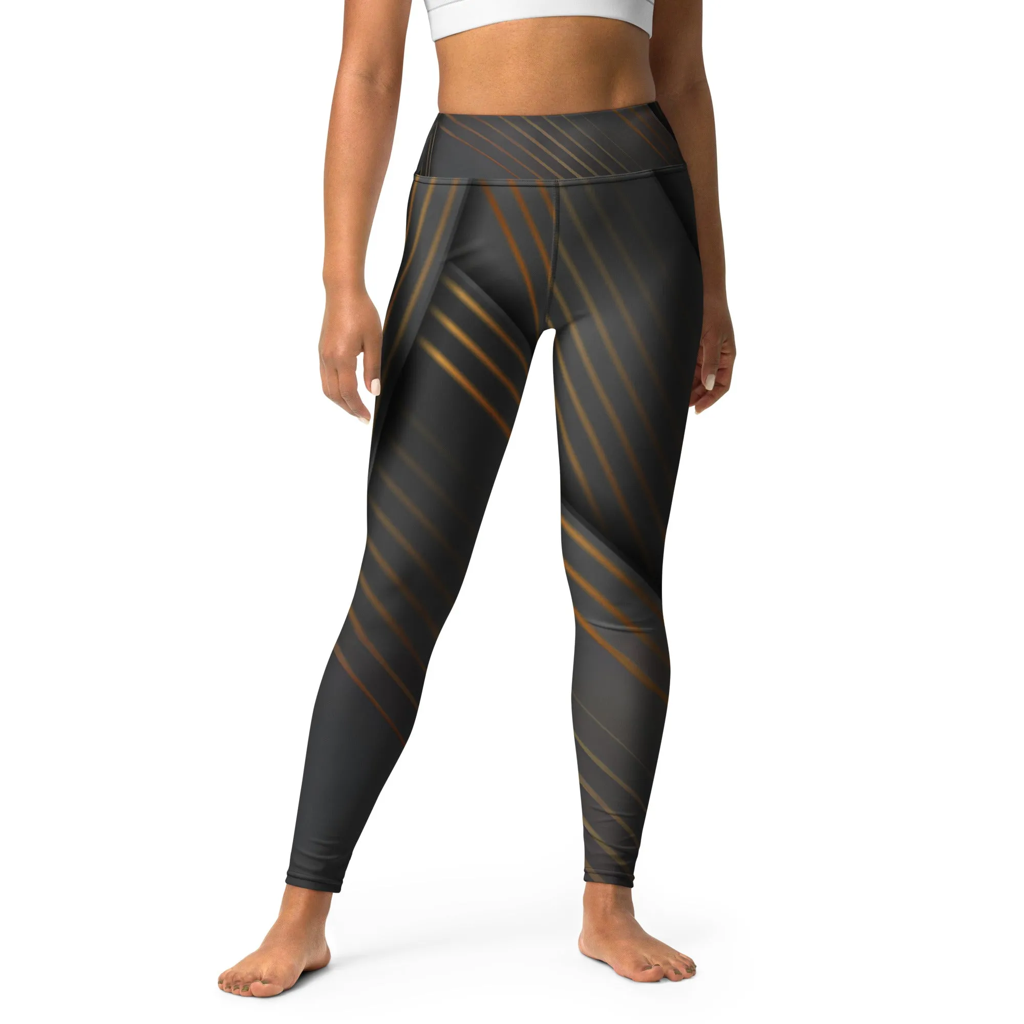 Embrace Elegance in Every Pose with Golden Striped Yoga Leggings