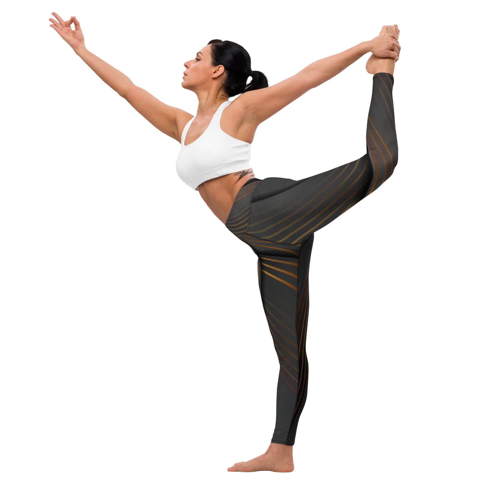 Embrace Elegance in Every Pose with Golden Striped Yoga Leggings