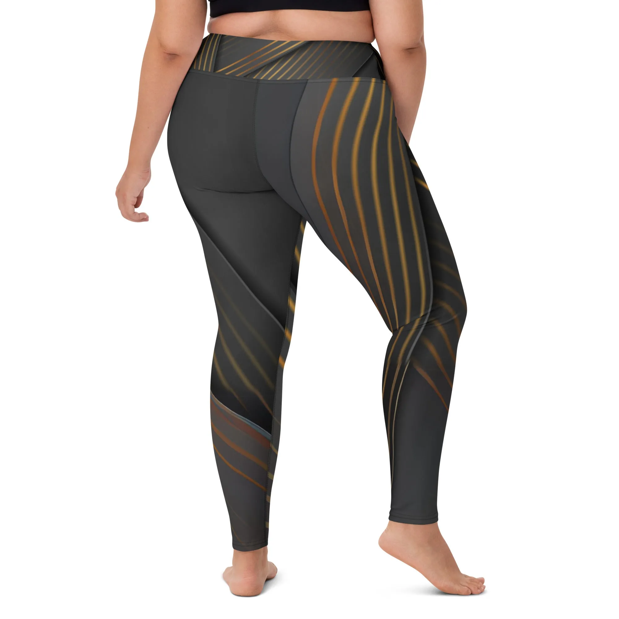 Embrace Elegance in Every Pose with Golden Striped Yoga Leggings