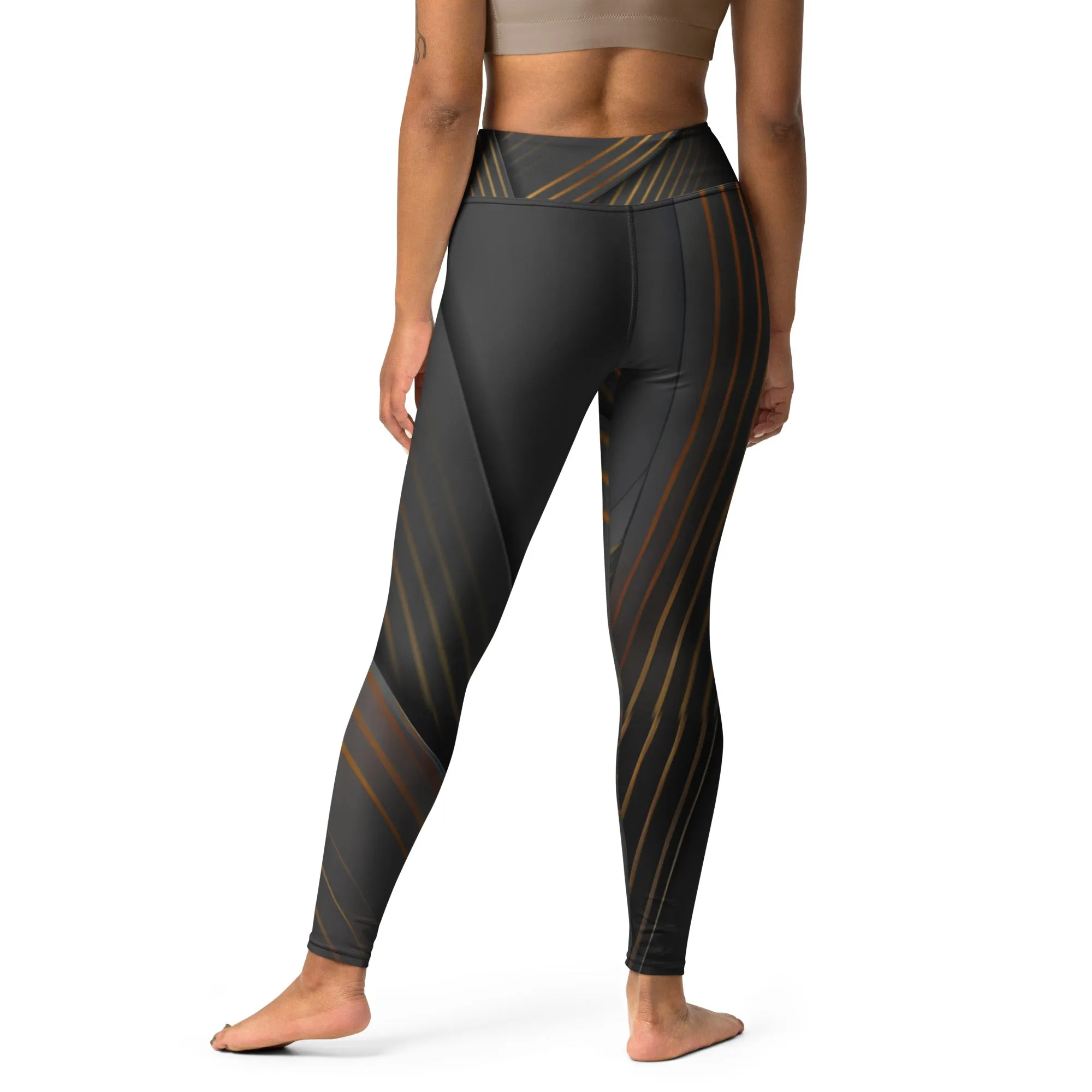 Embrace Elegance in Every Pose with Golden Striped Yoga Leggings