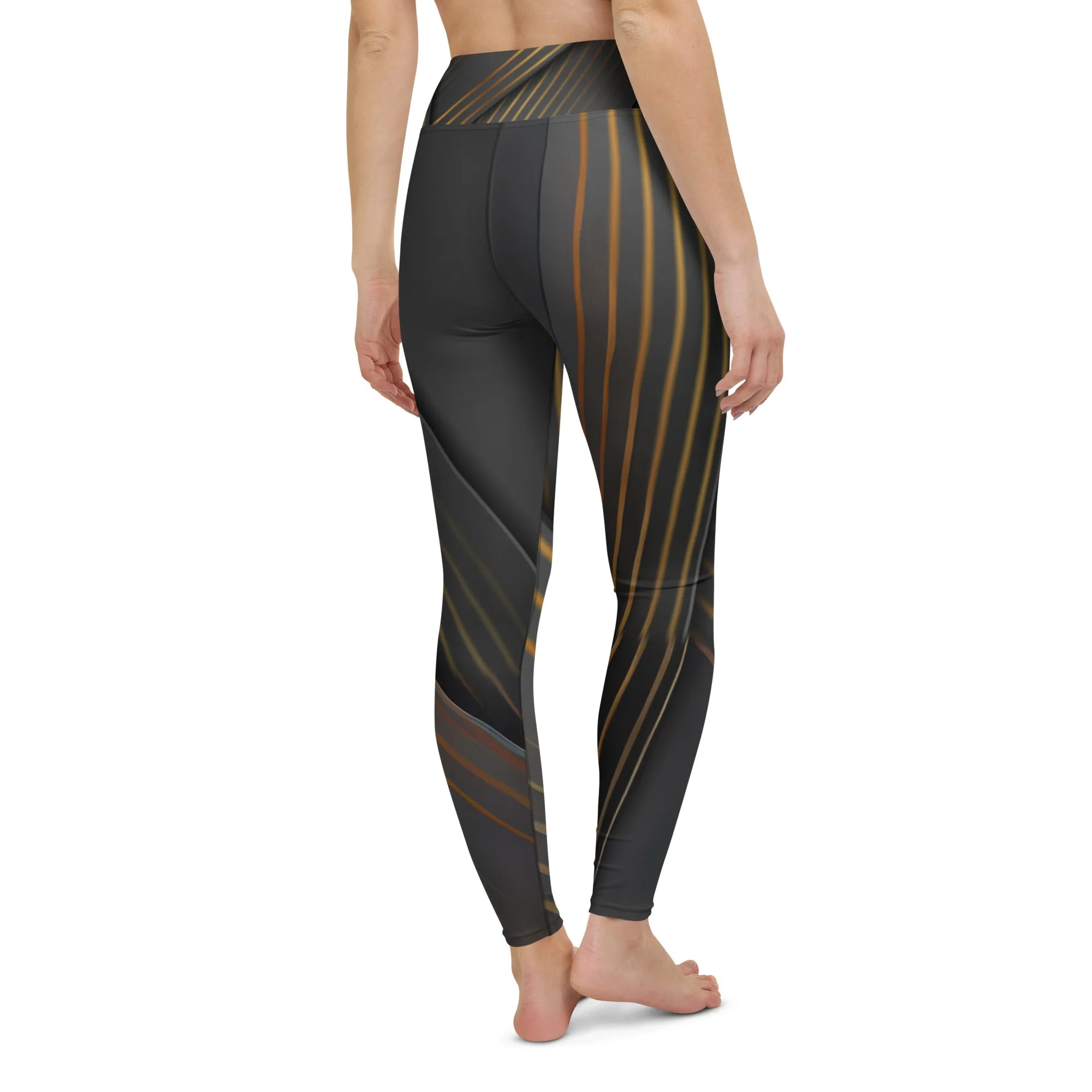 Embrace Elegance in Every Pose with Golden Striped Yoga Leggings