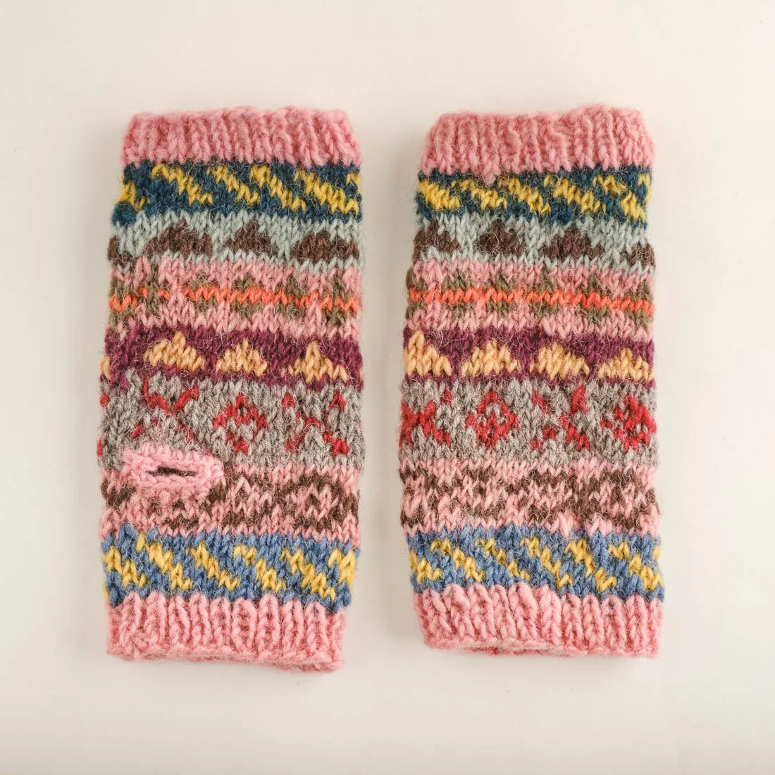 Fair Isle Fingerless Wool Mittens