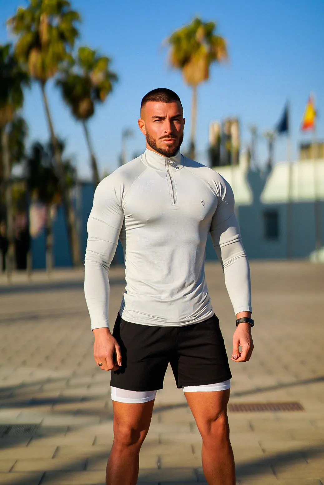 Father Sons Long Sleeve Light Grey / Silver Half Zip Gym Top - FSH890