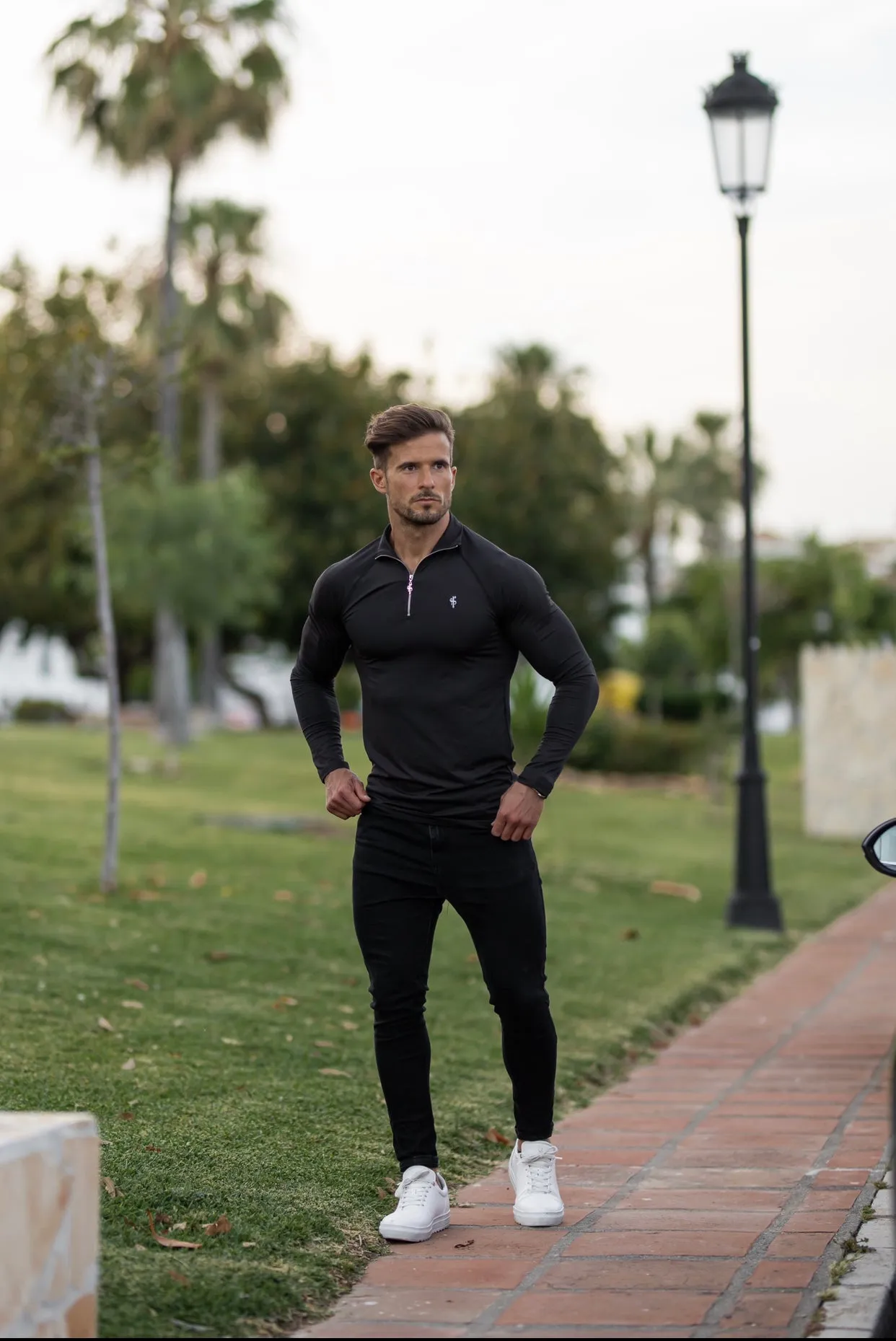 Father Sons Long Sleeve Solid Black Half Zip Gym Top - FSH634