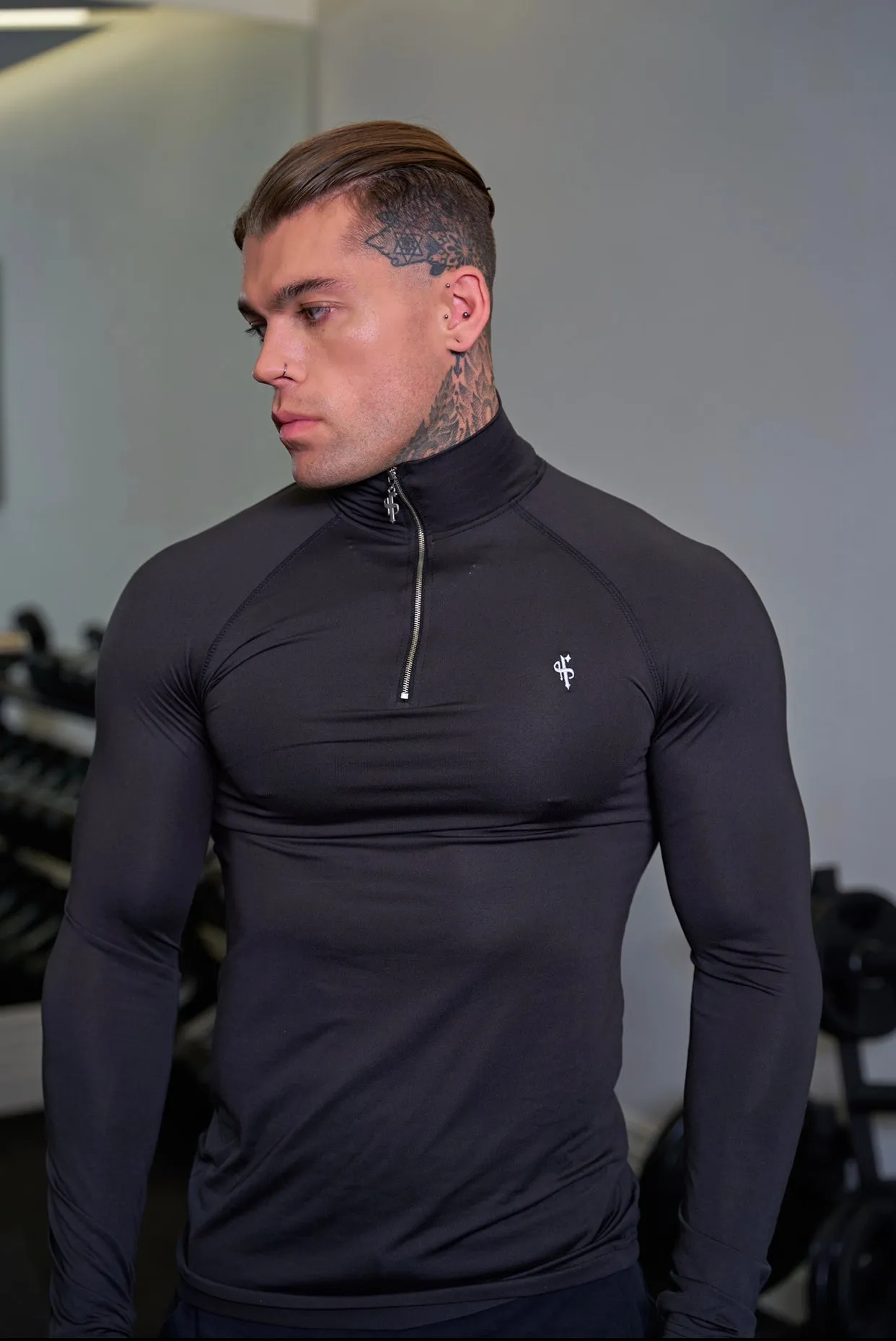 Father Sons Long Sleeve Solid Black Half Zip Gym Top - FSH634