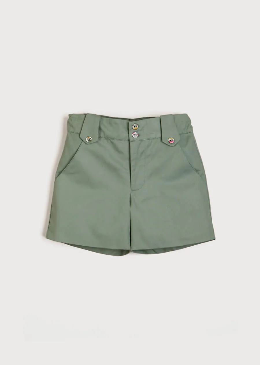 Floral Button Detail Front Pocket Shorts in Green (18mths-10yrs)