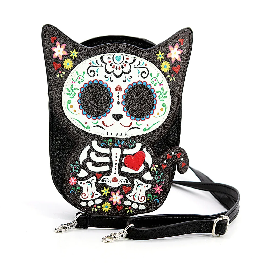 Floral Sugar Skull Cat  - Mini Crossbody Bag