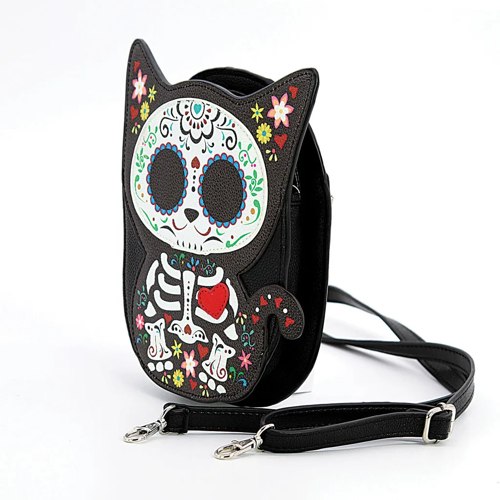 Floral Sugar Skull Cat  - Mini Crossbody Bag