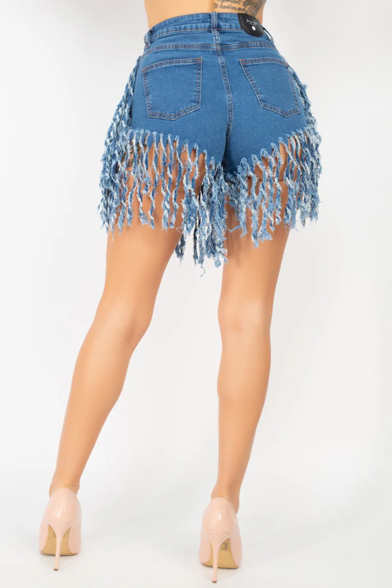 Fringe Hem Denim Shorts