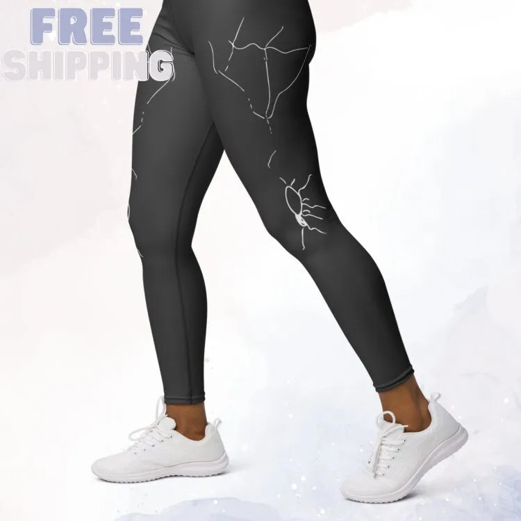 Grey and White Spider and Web Sketched Halloween Fun Leggings