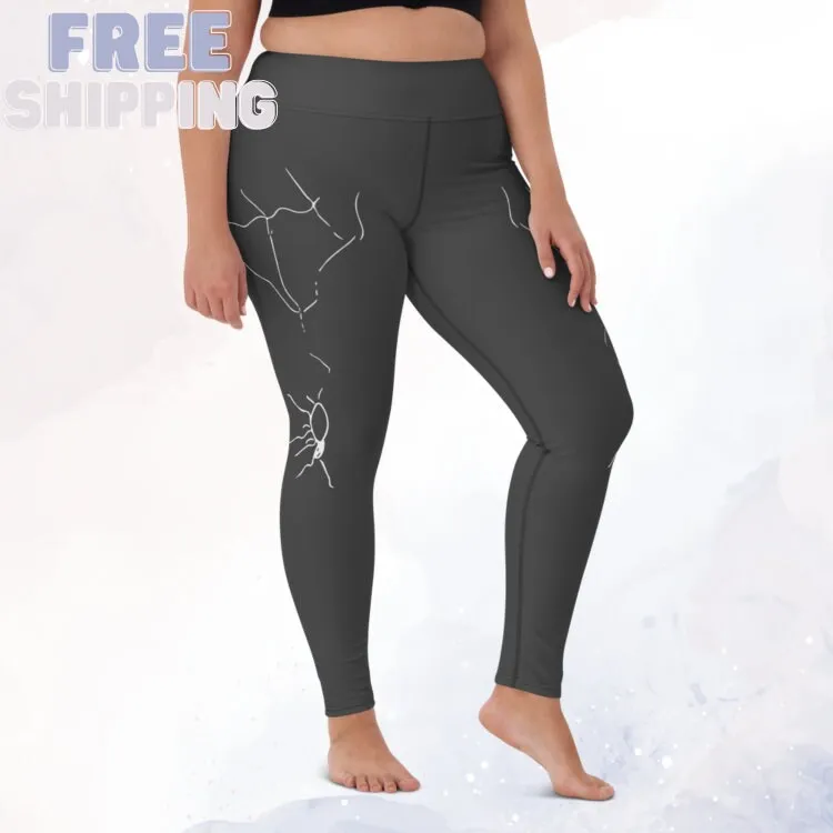 Grey and White Spider and Web Sketched Halloween Fun Leggings