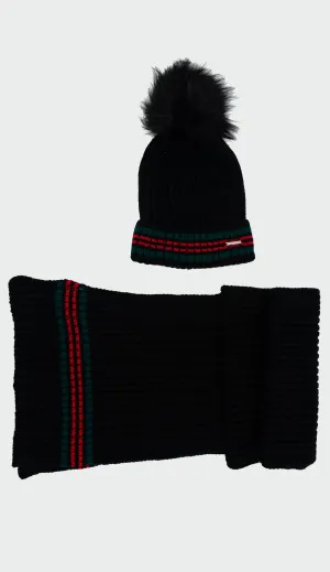 Gucceē-Esq Scarf and Hat Set - Black