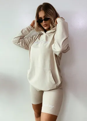 Gym King Script Boyfriend Hoodie - Latte