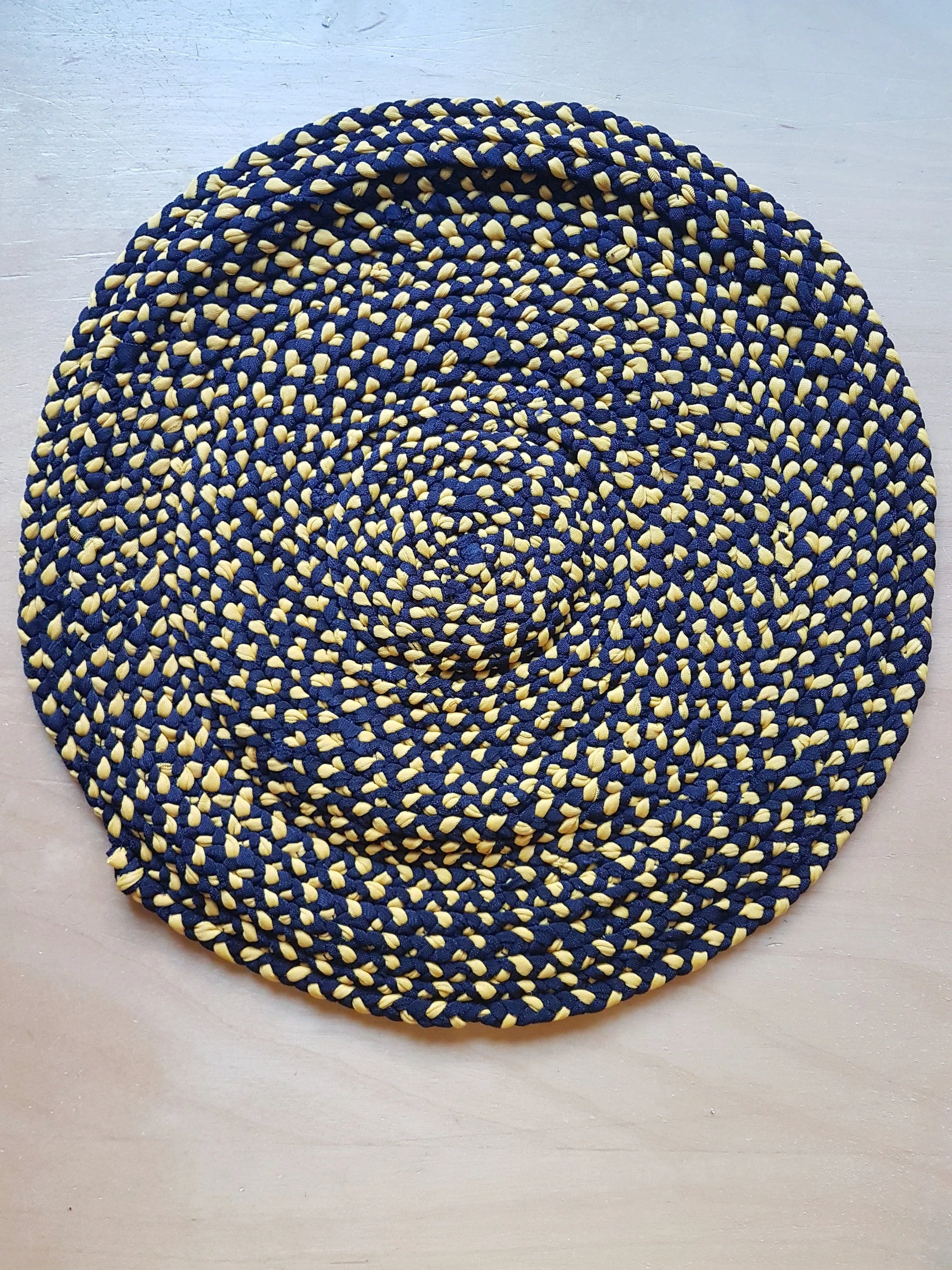 Handmade Coaster Navy Blue Mustard Yellow