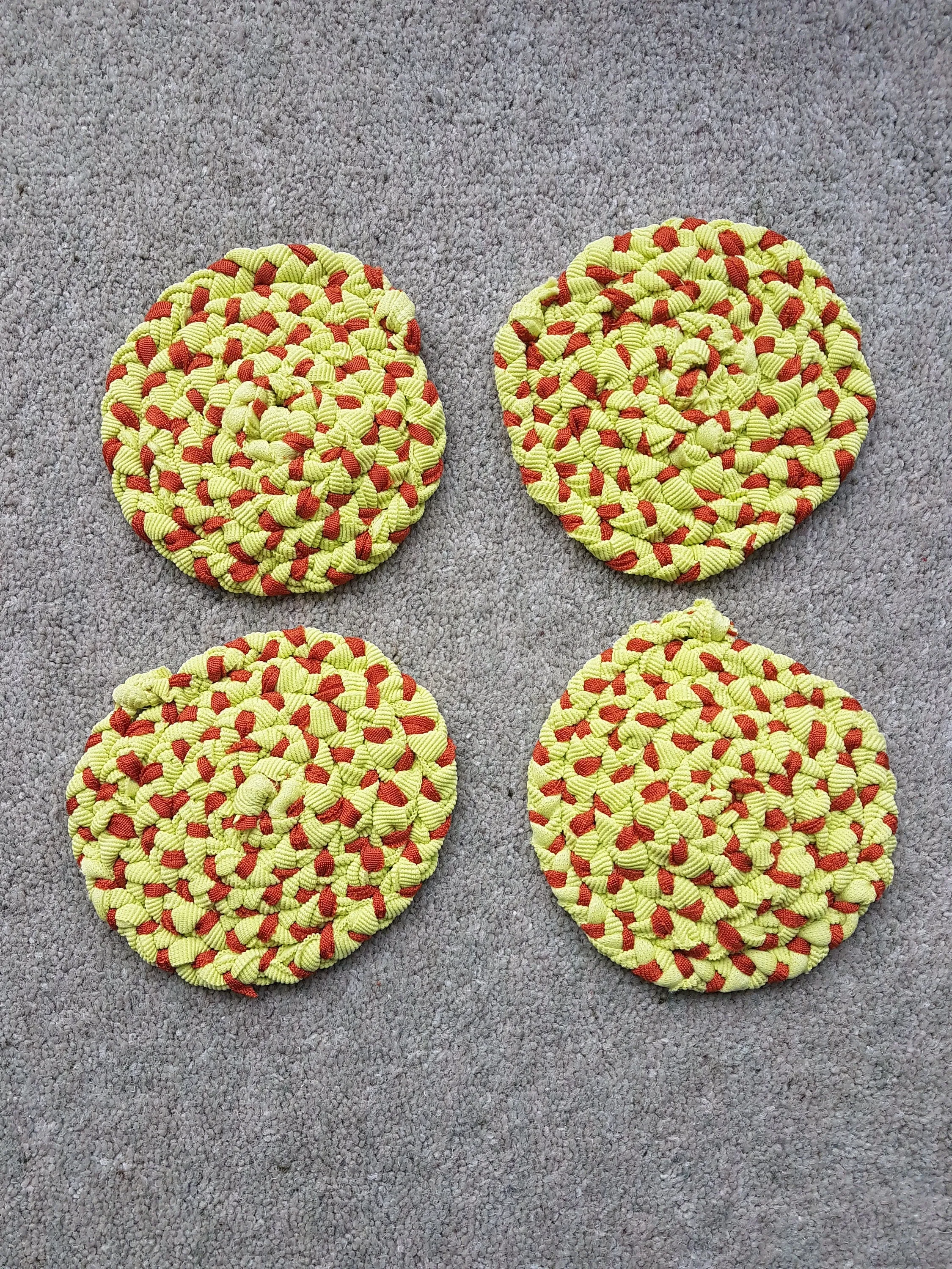 Handmade Round Coaster Orange, Lime Green