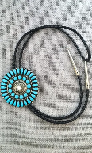 HERE COMES THE SUN Petit Point Sleeping Beauty Turquoise & Silver Bolo Tie