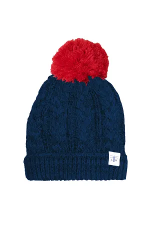 Ladies Hannah Bobble Hat - Navy & Red