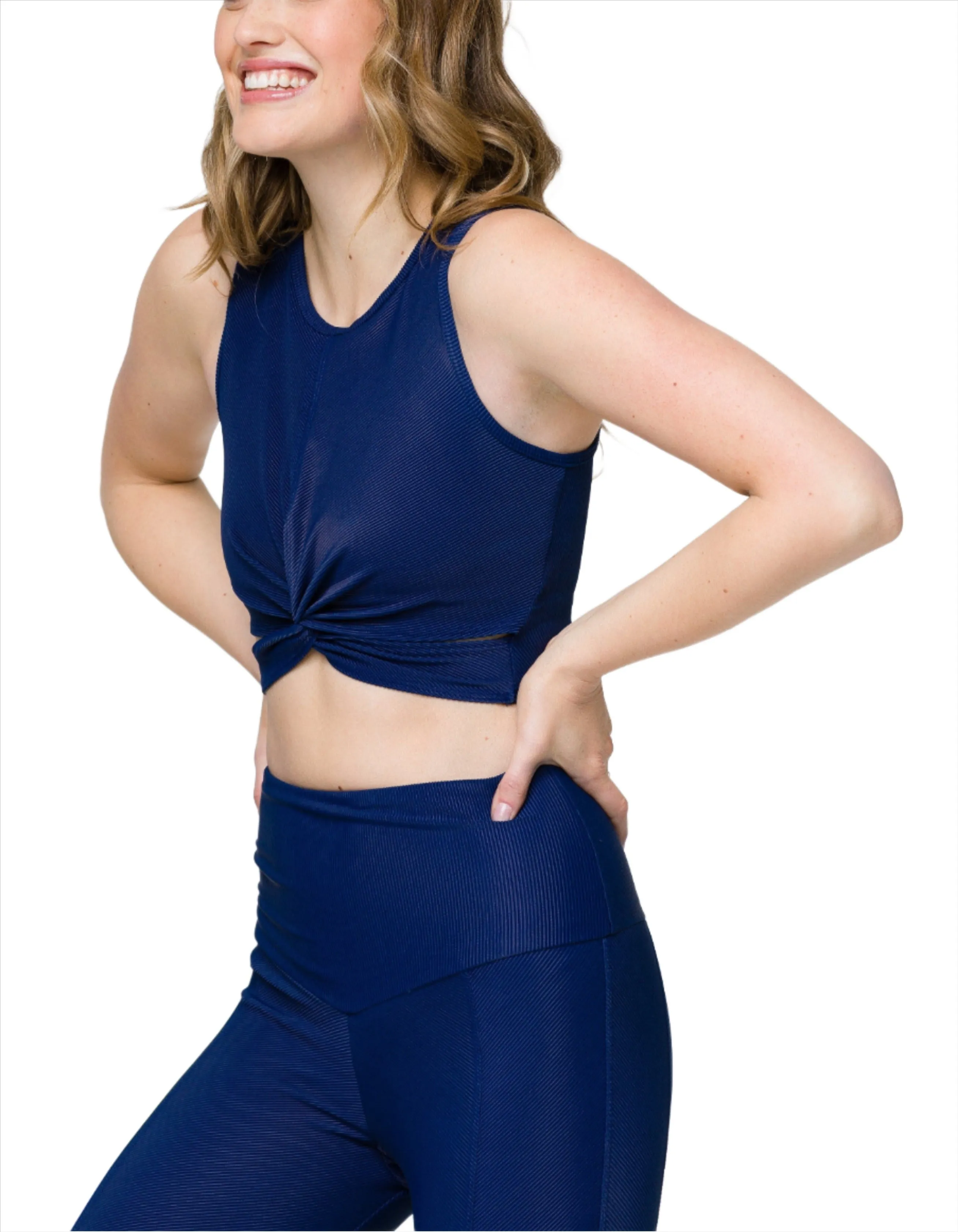 Last Chance! Onzie Front Twist Cropped Top 3726 Marine and Cantaloupe