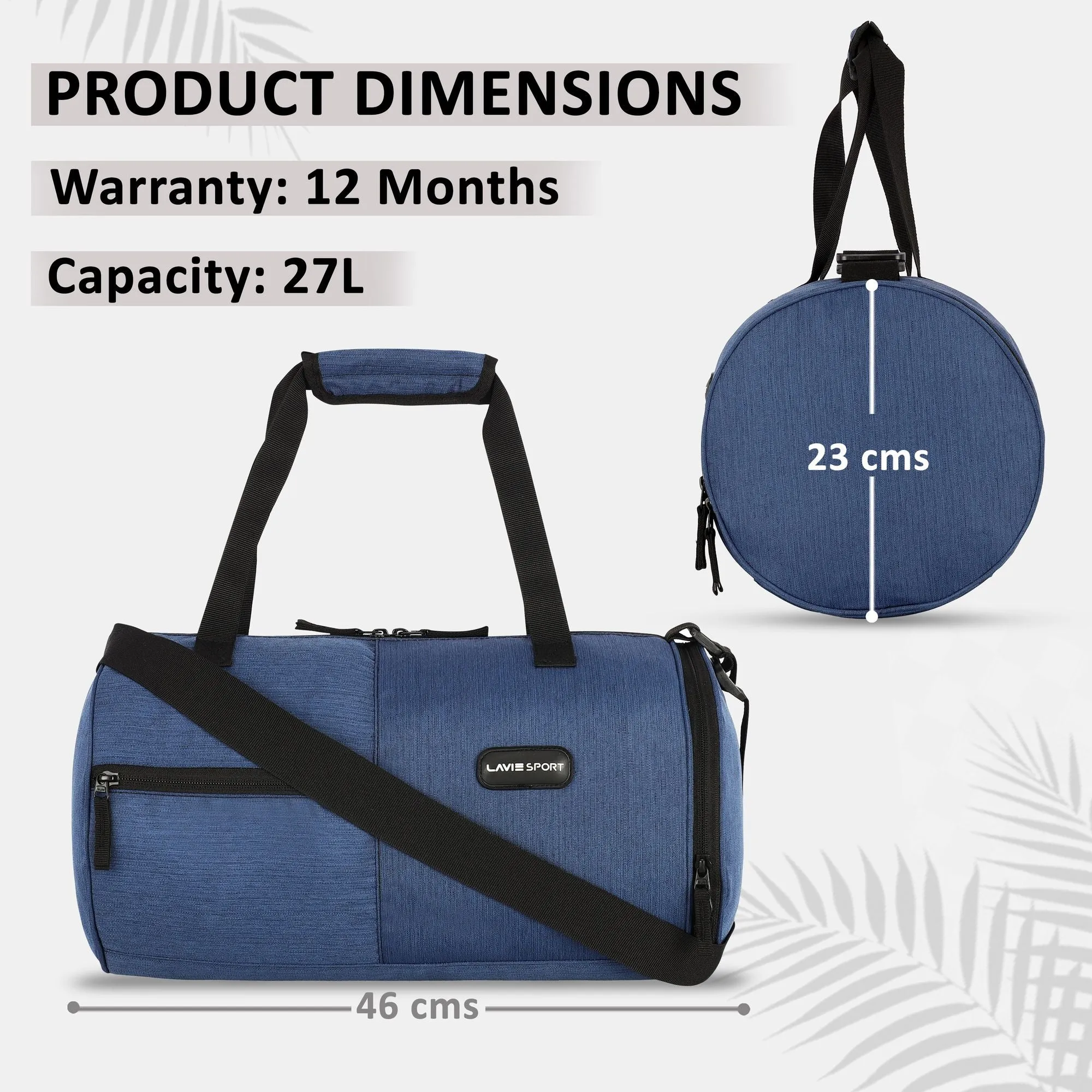 Lavie Sport Agile 27L Men and Women's Gym Duffle Bag with Shoe Compartment Navy