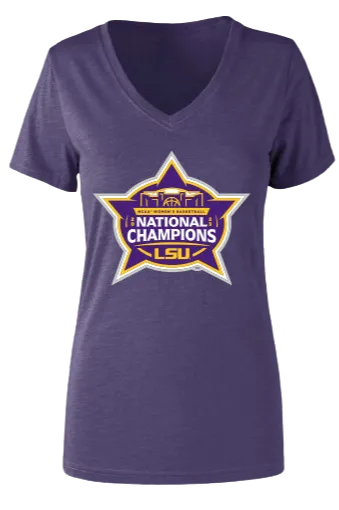 LSU Tigers 2023 Women's Basketball National Champions T-Shirt Ladies V-Neck BA