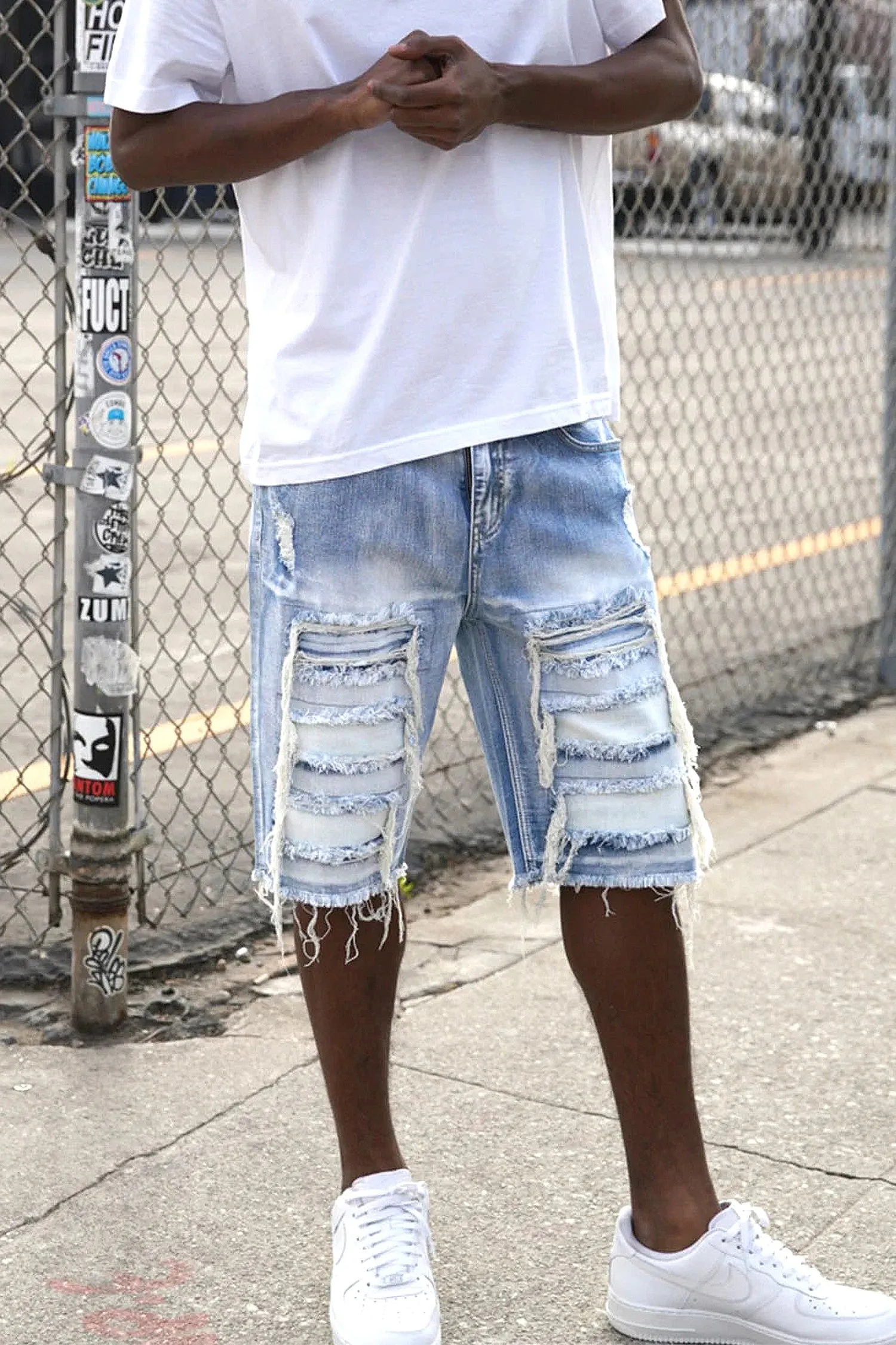 Men's Distressed Washed Out Denim Shorts