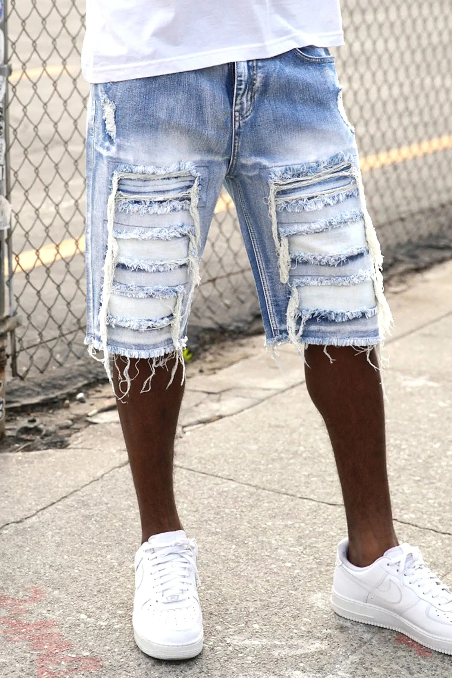 Men's Distressed Washed Out Denim Shorts