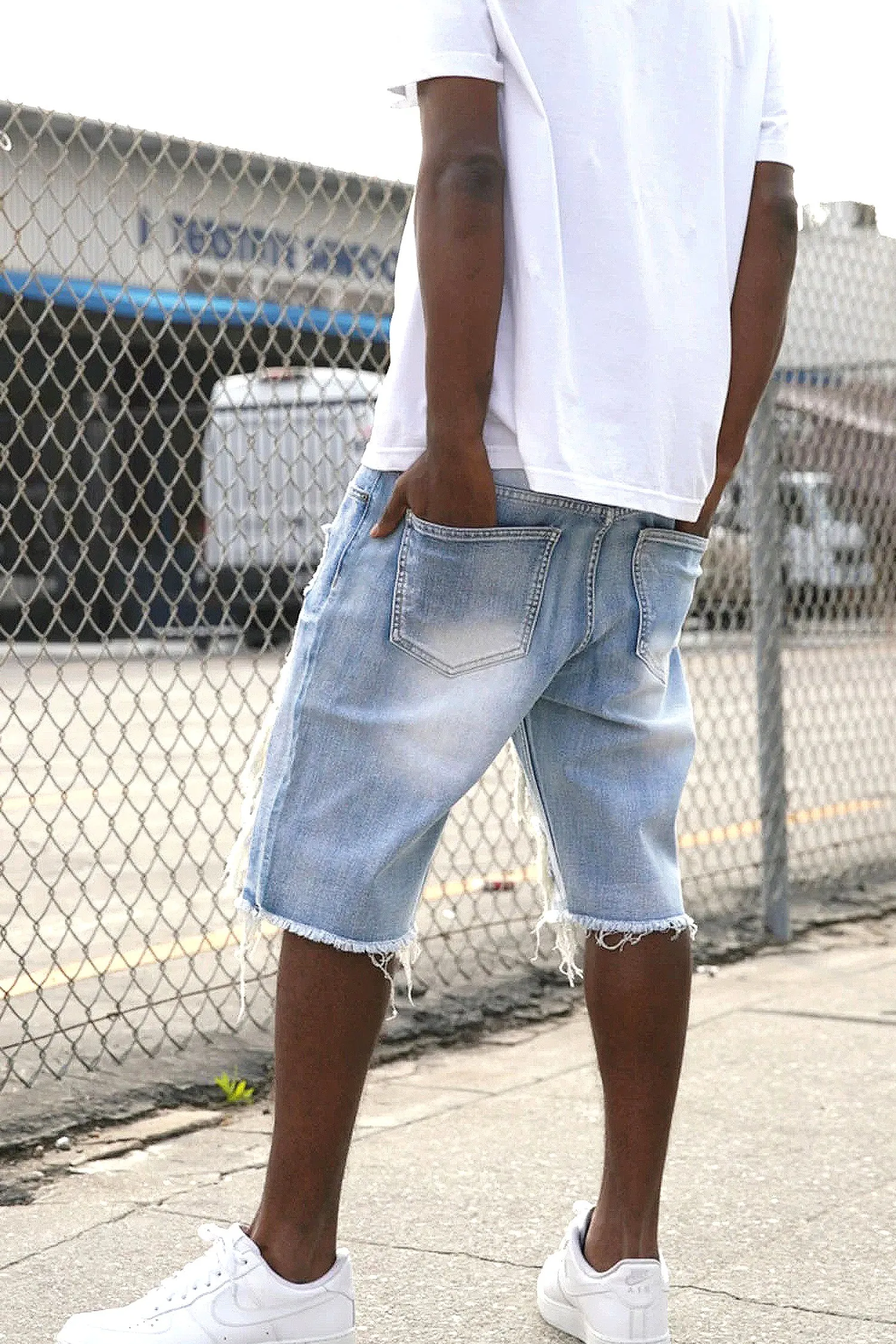 Men's Distressed Washed Out Denim Shorts