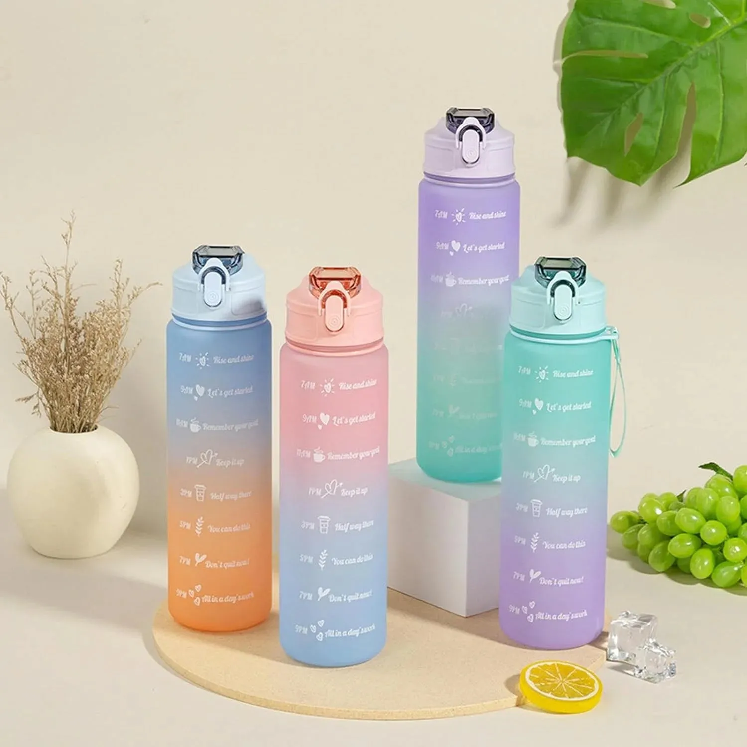 Motivational Quotes Gradient Color Plastic Water Bottle Sipper