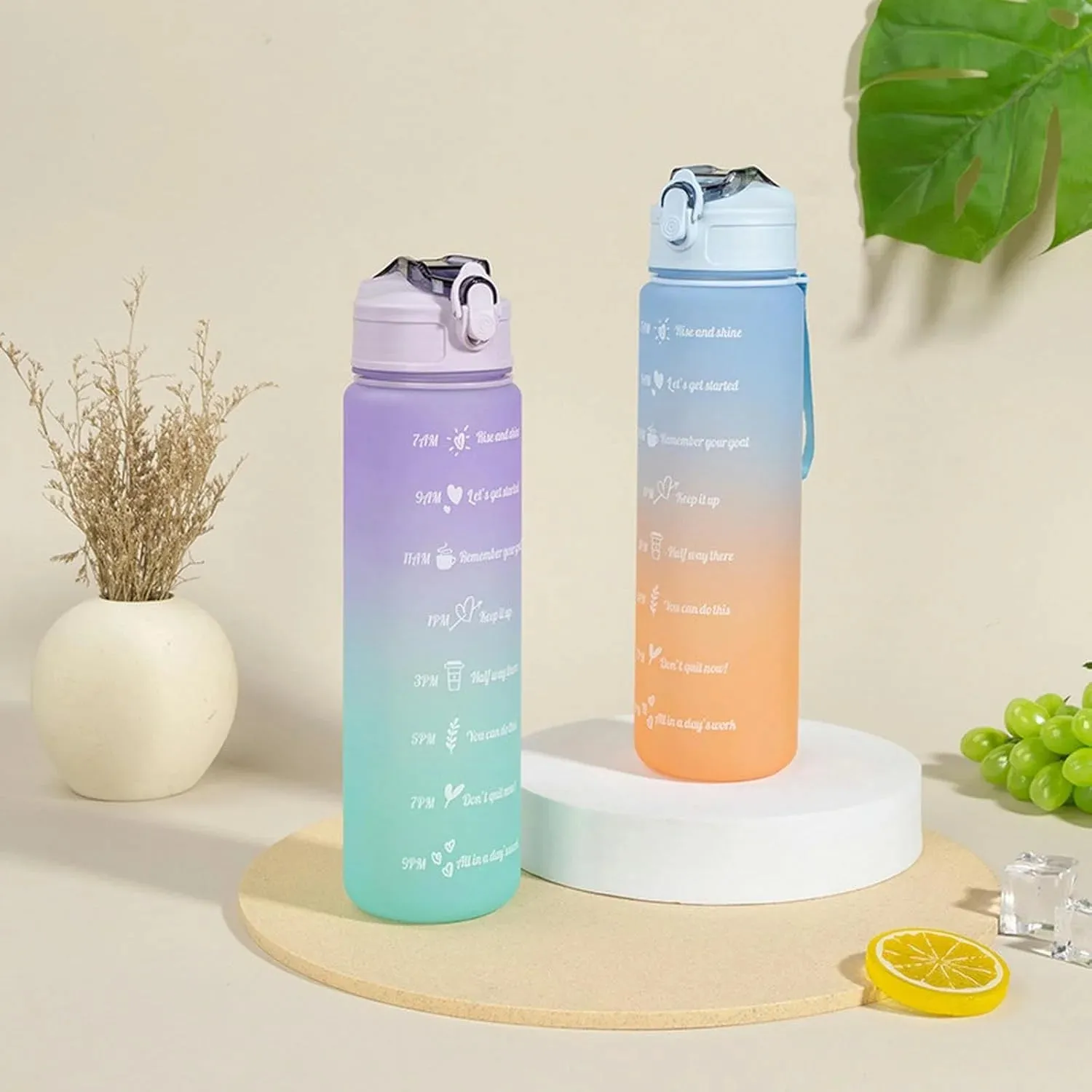 Motivational Quotes Gradient Color Plastic Water Bottle Sipper