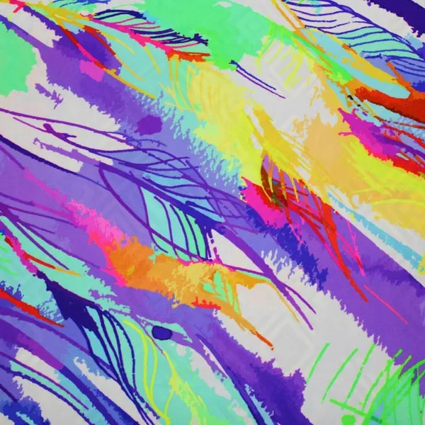 Multi Feather Neon Printed Spandex | Blue Moon Fabrics