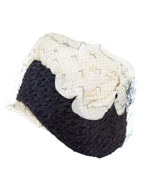 Navy Blue & Cream Woven 1950s Vintage Hat