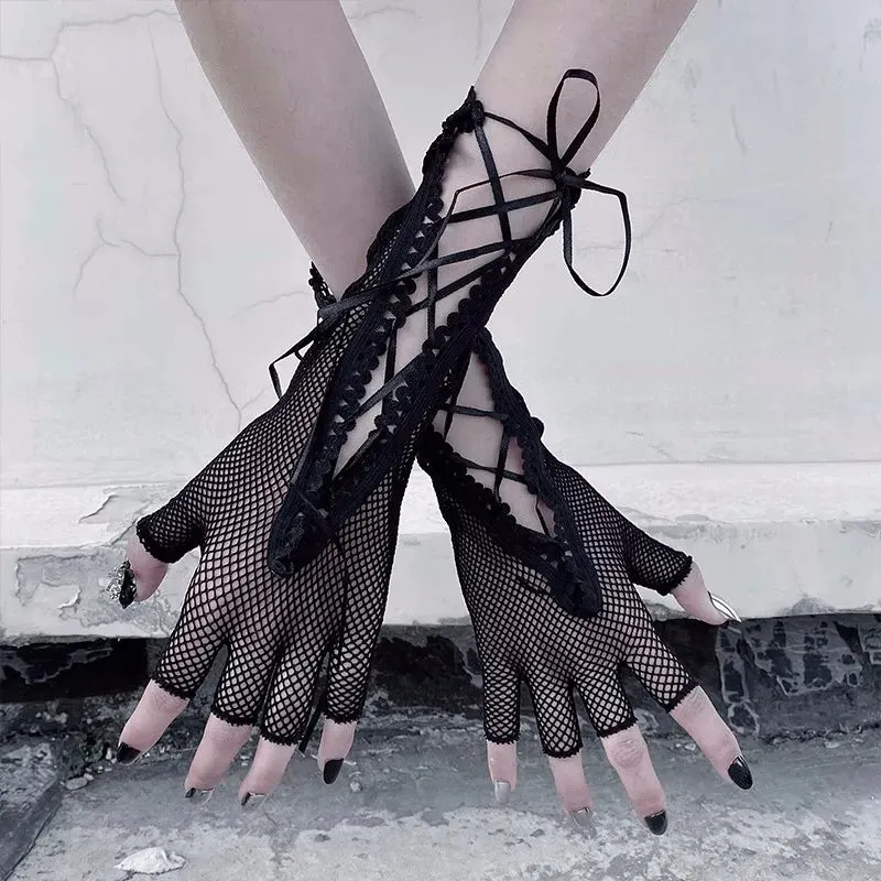 'New Age' Black Anime Lolita Fishnet Gloves