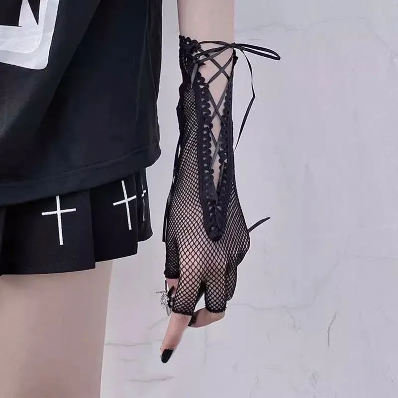 'New Age' Black Anime Lolita Fishnet Gloves