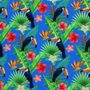 Paradise Toucans Printed Spandex | Blue Moon Fabrics