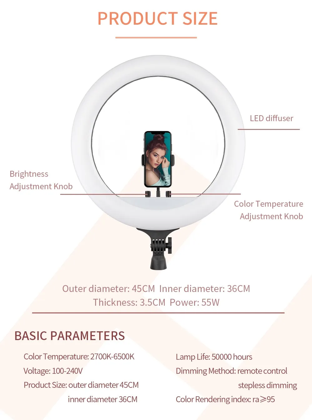 Remote Control 18" Large Selfie Ring Light