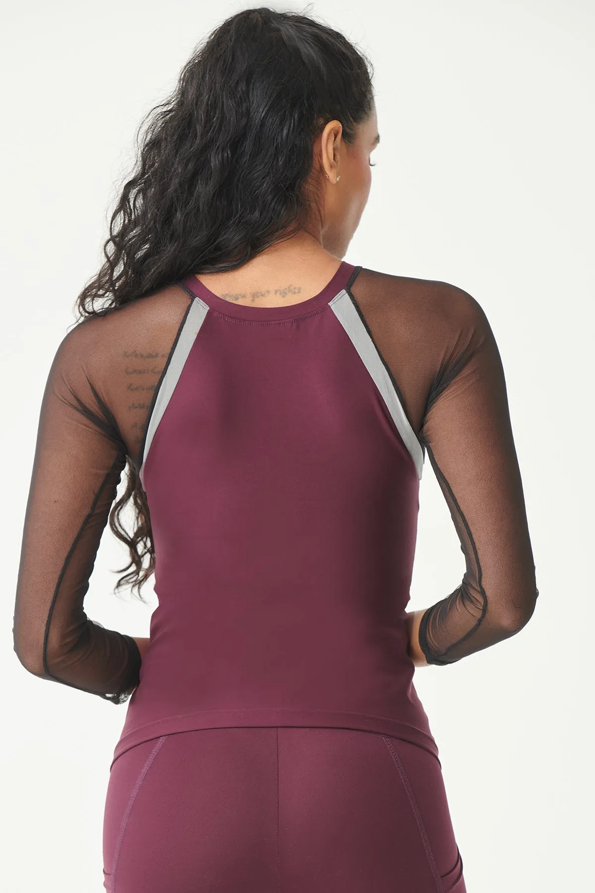 Reversible Raglan Mesh Long Sleeve Yoga Top Wine