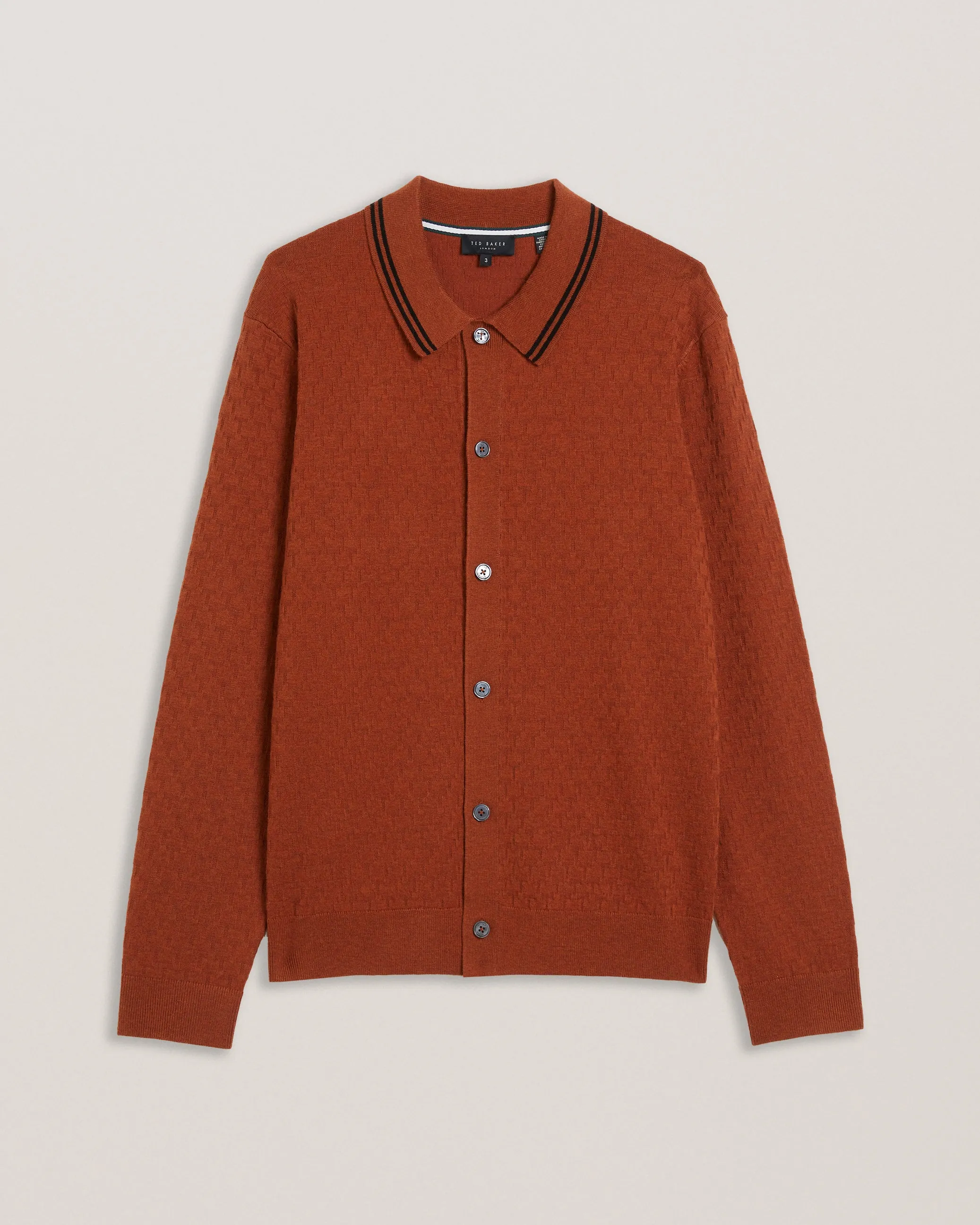 Roden Ls Button Through T Stitch Shirt Brown