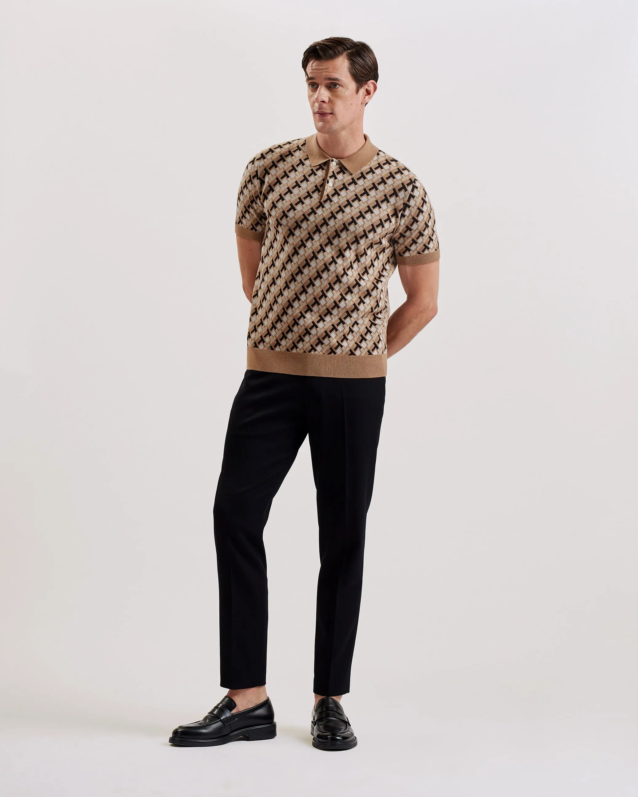 Seferry Ss Textured T Jacquard Button Polo Brown