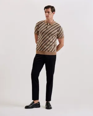 Seferry Ss Textured T Jacquard Button Polo Brown