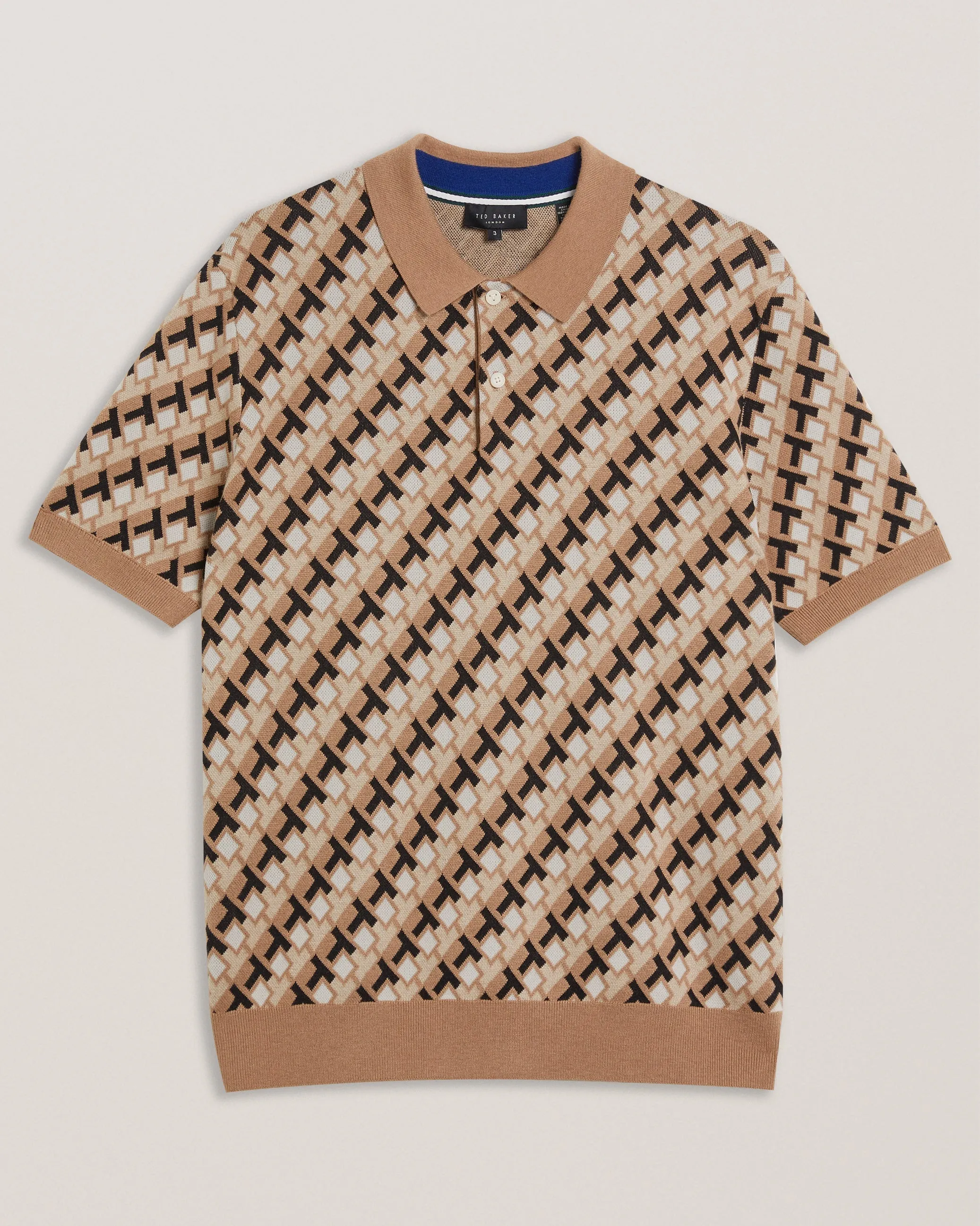 Seferry Ss Textured T Jacquard Button Polo Brown